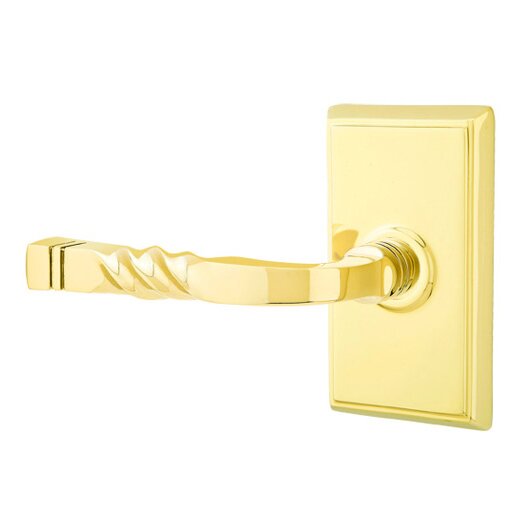 Privacy Left Handed Sante Fe Lever With Rectangular Rose in Polished Brass