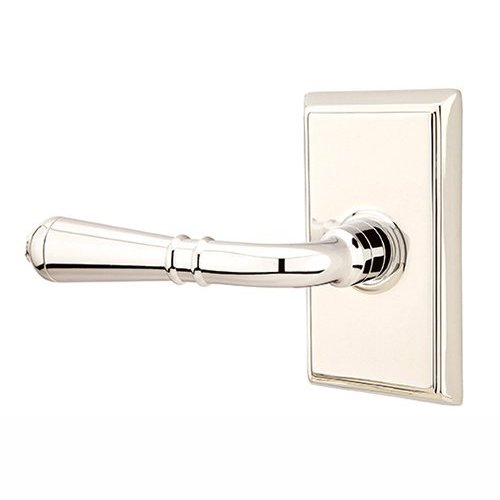 Privacy Left Handed Turino Door Lever With Rectangular Rose in Polished Nickel