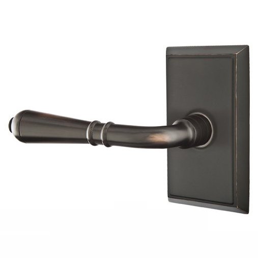 Privacy Left Handed Turino Door Lever With Rectangular Rose in Oil Rubbed Bronze