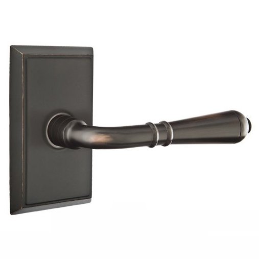 Privacy Right Handed Turino Door Lever With Rectangular Rose in Oil Rubbed Bronze
