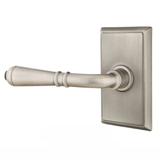 Privacy Left Handed Turino Door Lever With Rectangular Rose in Pewter