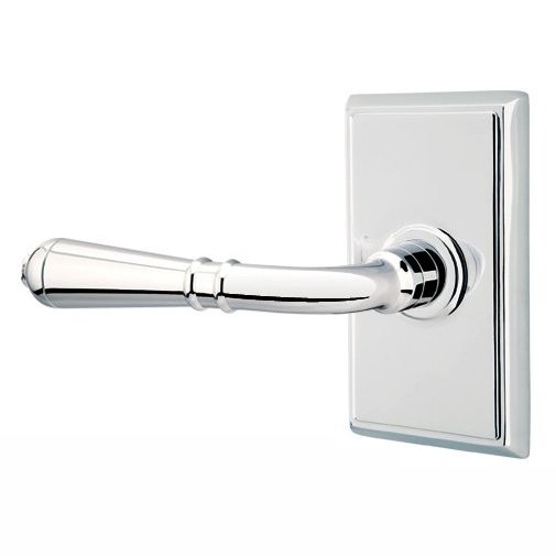 Privacy Left Handed Turino Door Lever With Rectangular Rose in Polished Chrome