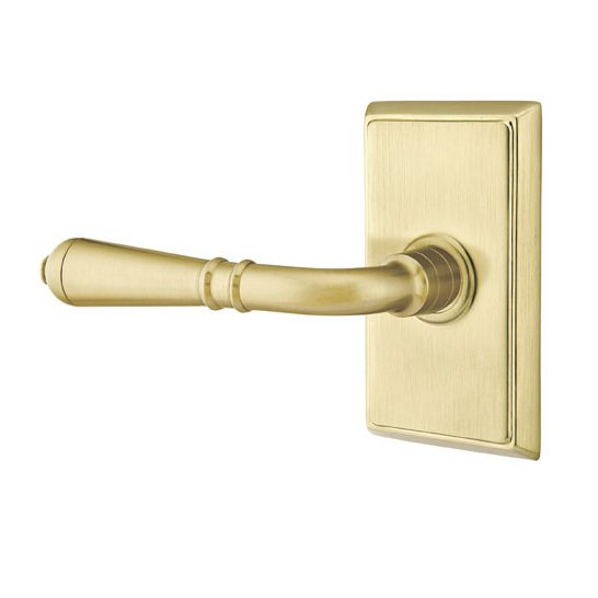 Privacy Left Handed Turino Door Lever With Rectangular Rose in Satin Brass