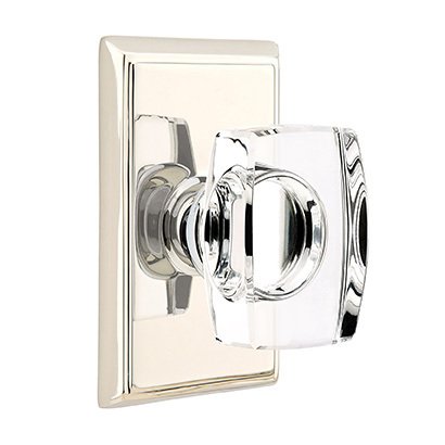 Windsor Privacy Door Knob with Rectangular Rose in Polished Nickel