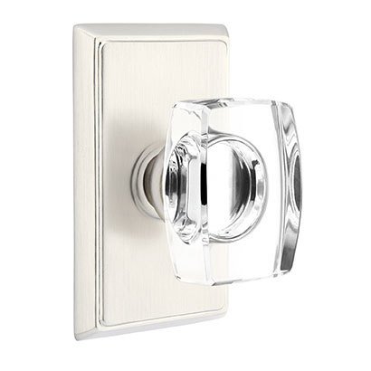 Windsor Privacy Door Knob with Rectangular Rose in Satin Nickel