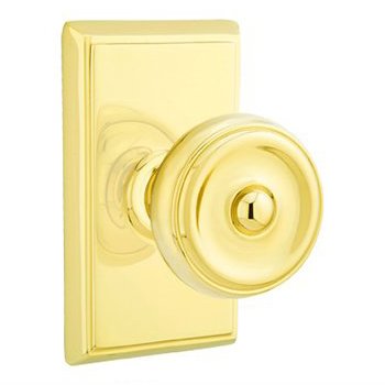 Privacy Waverly Door Knob With Rectangular Rose in Unlacquered Brass