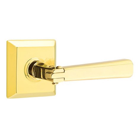 Privacy Arts & Crafts Door Lever with Quincy Rose with Concealed Screws in Unlacquered Brass