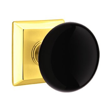 Privacy Ebony Knob And Quincy Rosette With Concealed Screws in Polished Brass