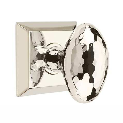 Privacy Modern Hammered Egg Door Knob with Quincy Rose in Polished Nickel