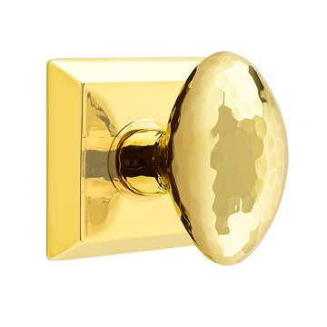 Privacy Modern Hammered Egg Door Knob with Quincy Rose in Unlacquered Brass