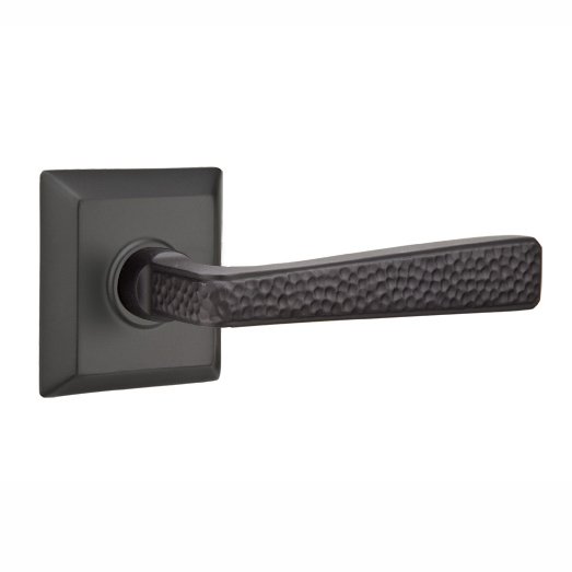 Privacy Hammered Door Lever with Quincy Rose with Concealed Screws in Flat Black