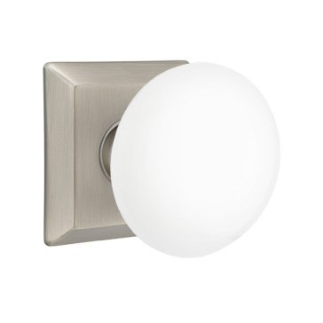 Privacy Ice White Porcelain Knob With Quincy Rosette in Pewter