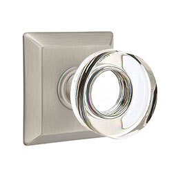 Modern Disc Glass Privacy Door Knob and Quincy Rose with Concealed Screws in Pewter