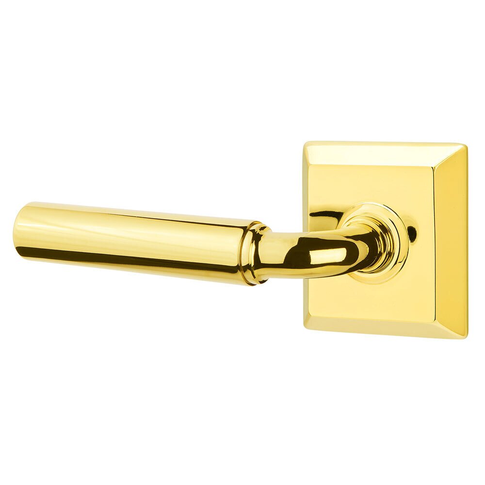 Privacy Left Handed Manning Door Lever With Quincy Rose in Polished Brass