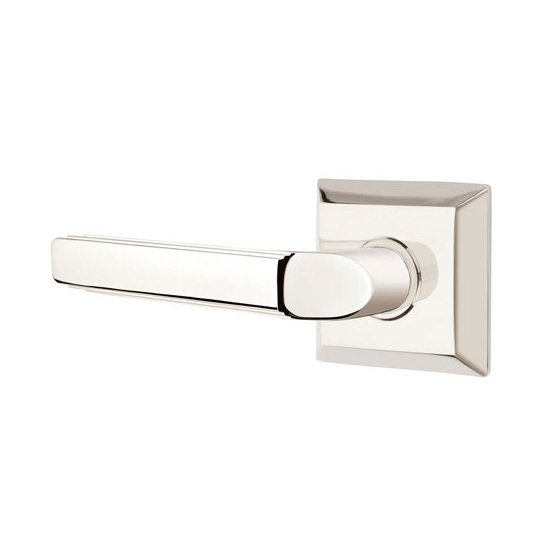 Privacy Left Handed Milano Door Lever With Quincy Rose in Polished Nickel