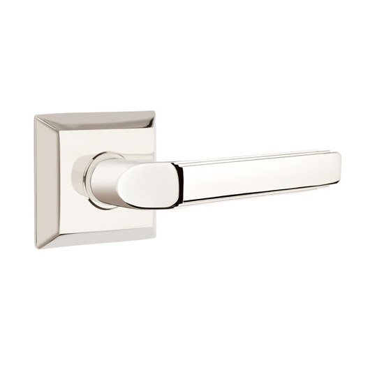 Privacy Right Handed Milano Door Lever With Quincy Rose in Polished Nickel