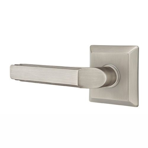 Privacy Left Handed Milano Door Lever With Quincy Rose in Pewter