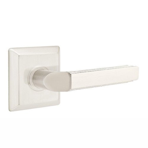Privacy Right Handed Milano Door Lever With Quincy Rose in Satin Nickel