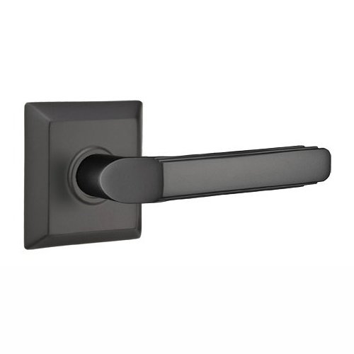 Privacy Right Handed Milano Door Lever With Quincy Rose in Flat Black