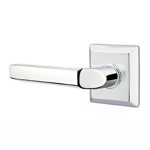 Privacy Left Handed Milano Door Lever With Quincy Rose in Polished Chrome