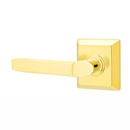 Privacy Left Handed Milano Door Lever With Quincy Rose in Polished Brass