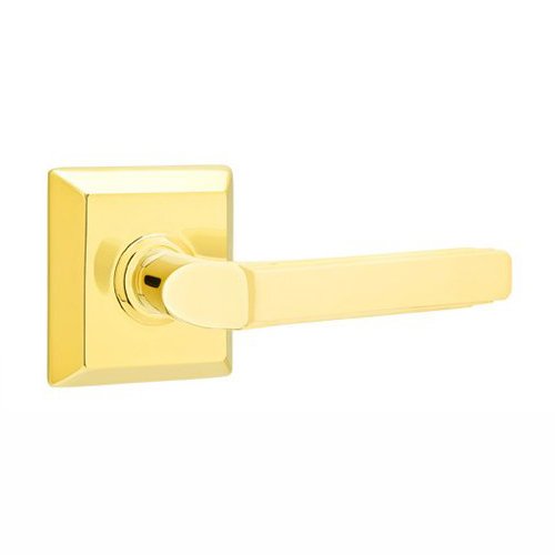 Privacy Right Handed Milano Door Lever With Quincy Rose in Unlacquered Brass