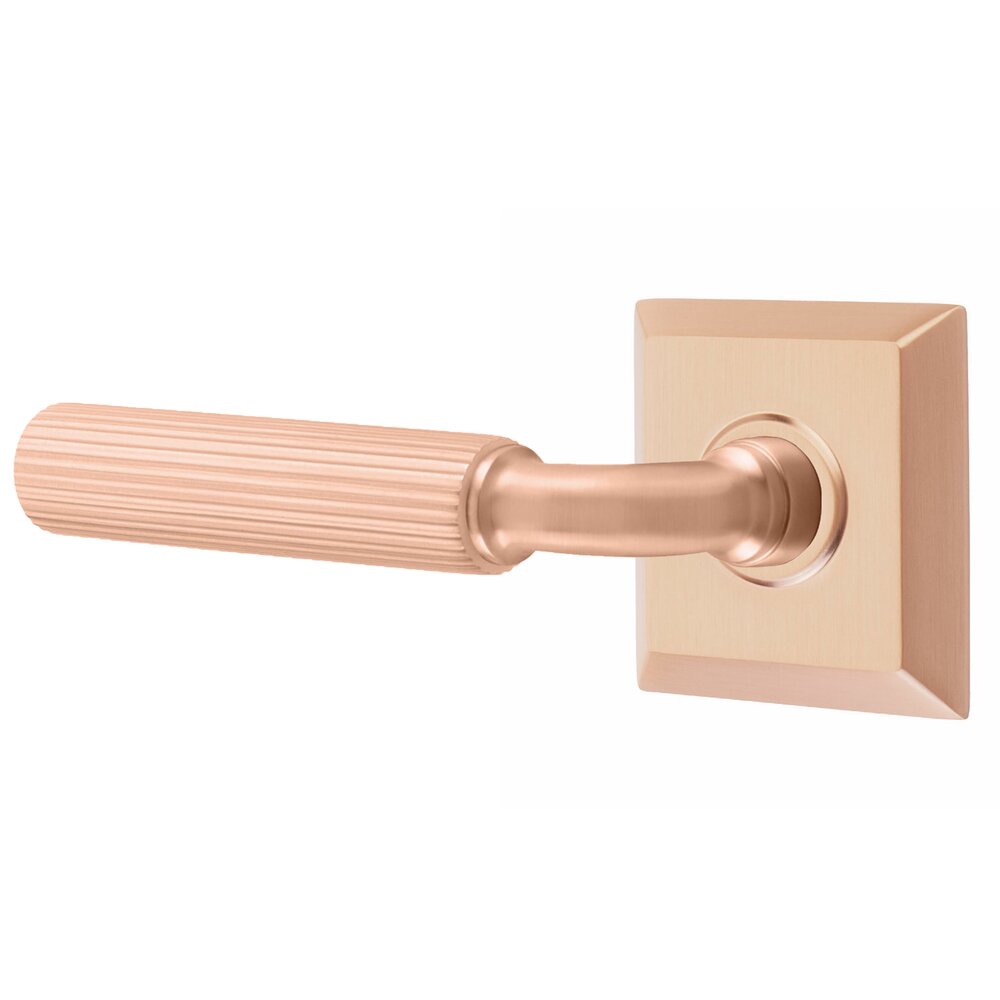 Privacy Straight Knurled Left Handed Lever with R-Bar Stem and Quincy Rose in Satin Rose Gold