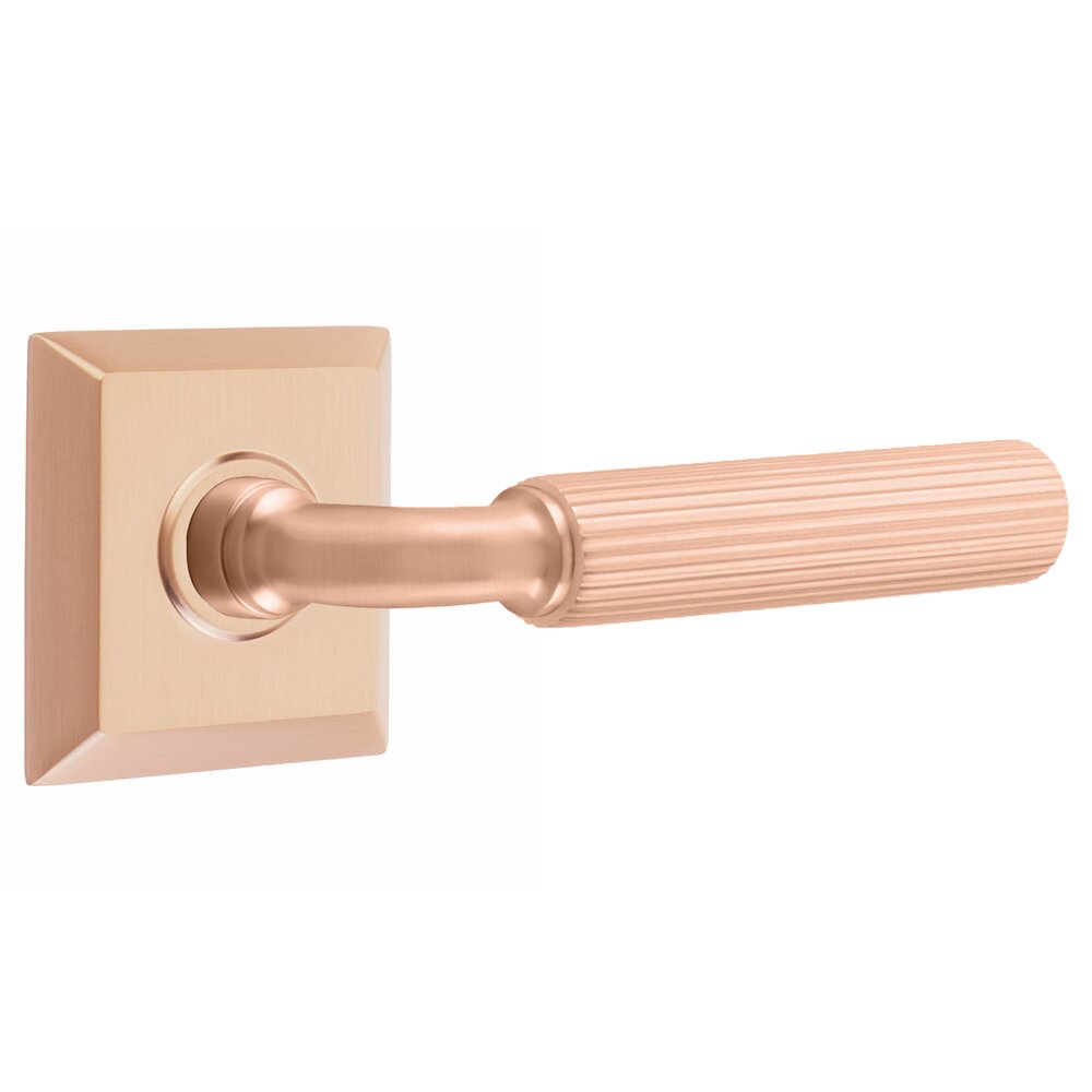 Privacy Straight Knurled Right Handed Lever with R-Bar Stem and Quincy Rose in Satin Rose Gold