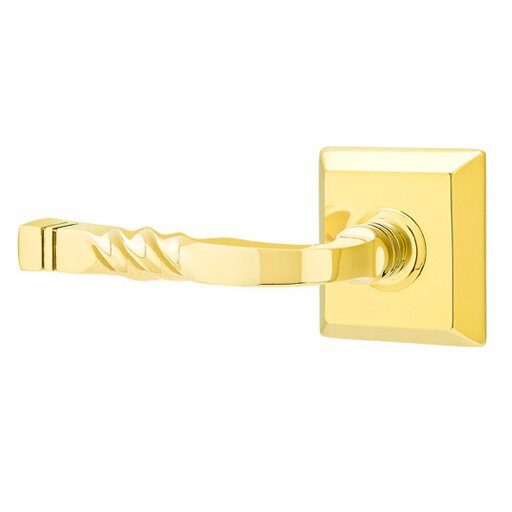 Privacy Left Handed Sante Fe Lever With Quincy Rose in Polished Brass
