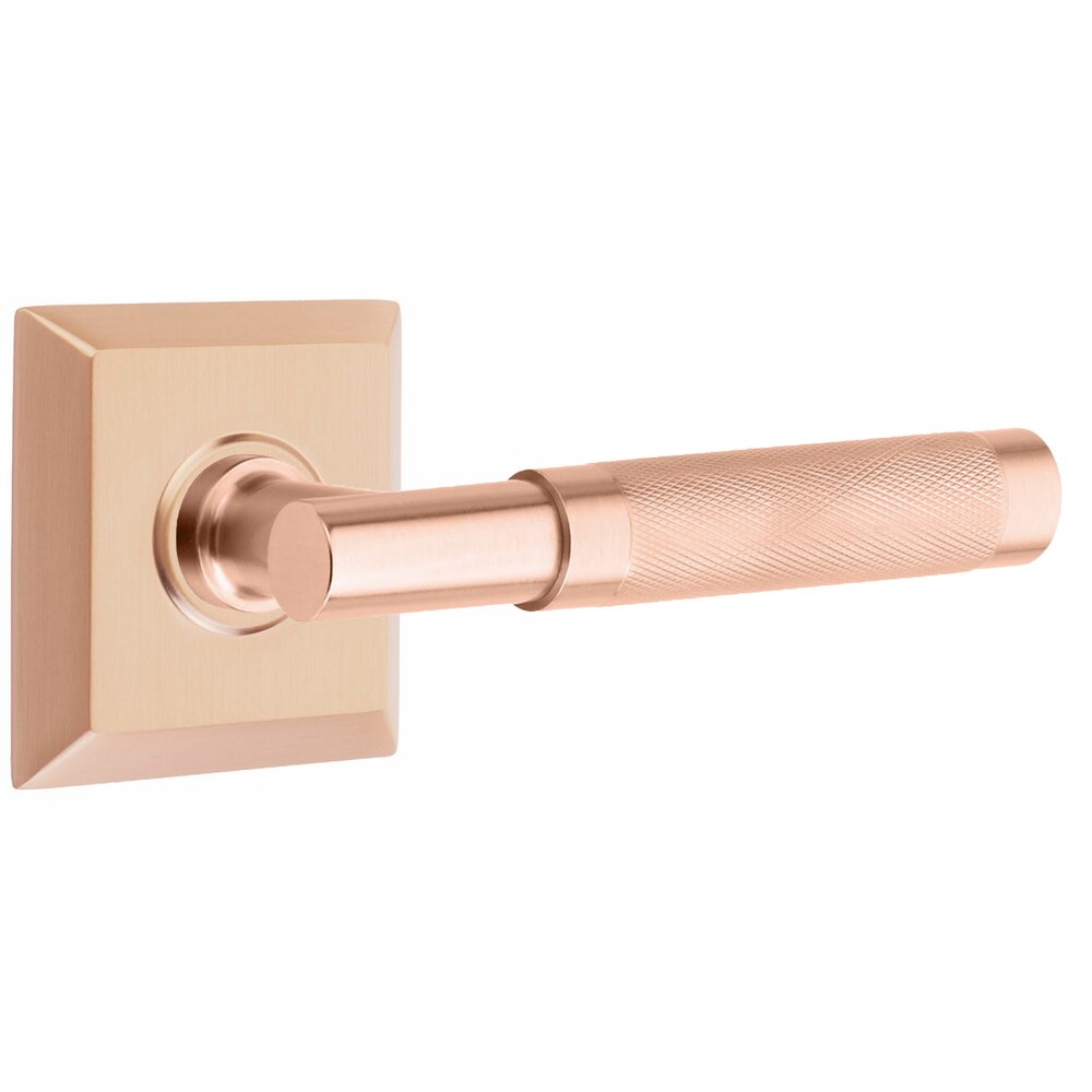 Privacy Knurled Right Handed Lever with T-Bar Stem And Concealed Screw Quincy Rose in Satin Rose Gold