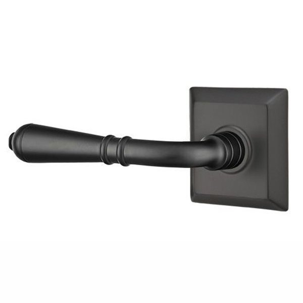 Privacy Left Handed Turino Door Lever With Quincy Rose in Flat Black