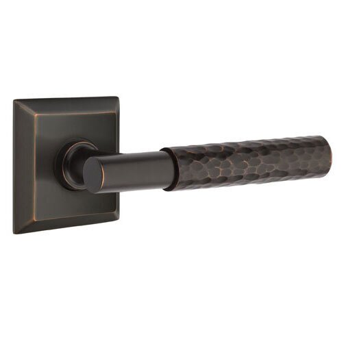 Privacy Hammered Right Handed Lever with T-Bar Stem and Quincy Rose in Oil Rubbed Bronze