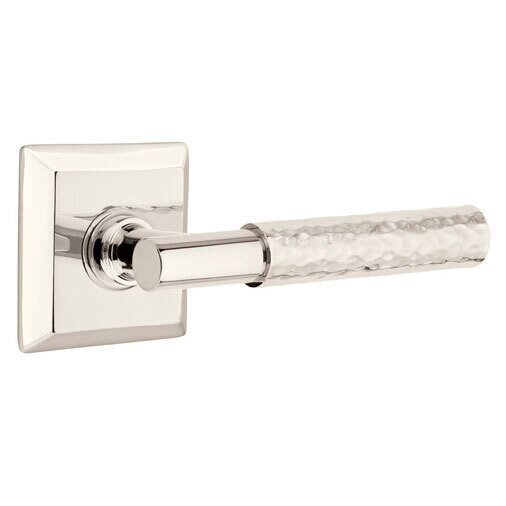 Single Dummy Hammered Lever with T-Bar Stem and Quincy Rose in Polished Nickel