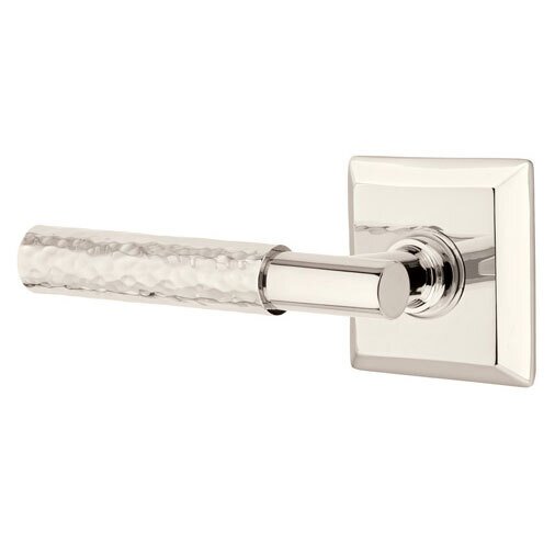 Passage Hammered Left Handed Lever with T-Bar Stem and Quincy Rose in Polished Nickel