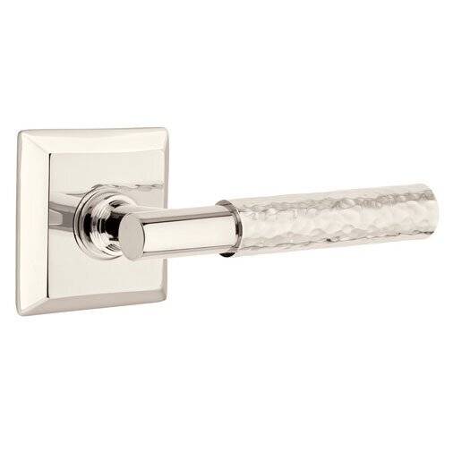 Passage Hammered Right Handed Lever with T-Bar Stem and Quincy Rose in Polished Nickel