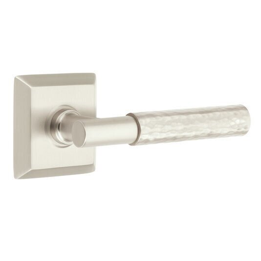 Single Dummy Hammered Lever with T-Bar Stem and Quincy Rose in Satin Nickel