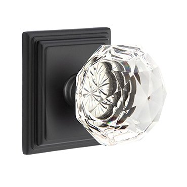 Diamond Privacy Door Knob and Wilshire Rose with Concealed Screws in Flat Black