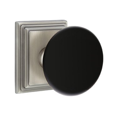 Privacy Ebony Porcelain Knob With Wilshire Rosette in Pewter