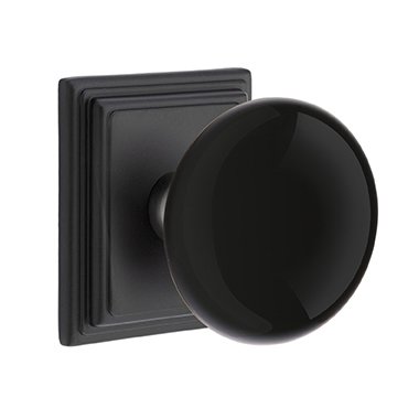 Privacy Ebony Porcelain Knob With Wilshire Rosette in Flat Black