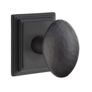 Privacy Modern Hammered Egg Door Knob with Wilshire Rose in Flat Black And Concealed Screws