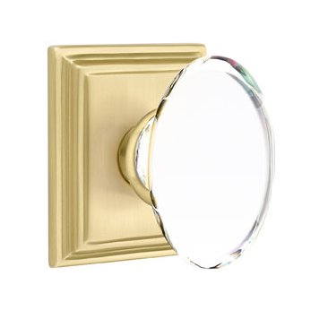 Hampton Privacy Door Knob and Wilshire Rose with Concealed Screws in Satin Brass