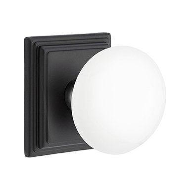 Privacy Ice White Knob And Wilshire Rosette With Concealed Screws in Flat Black