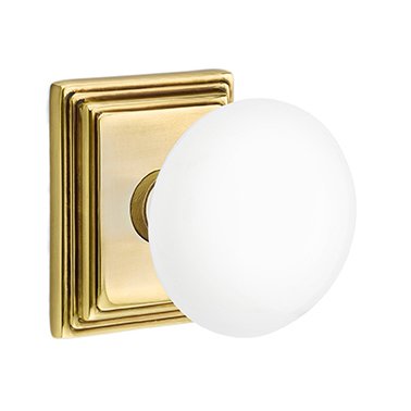 Privacy Ice White Porcelain Knob With Wilshire Rosette in French Antique Brass