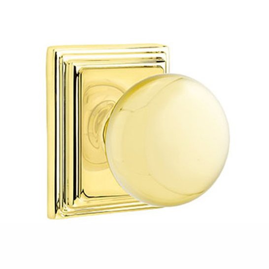 Privacy Providence Door Knob With Wilshire Rose in Unlacquered Brass