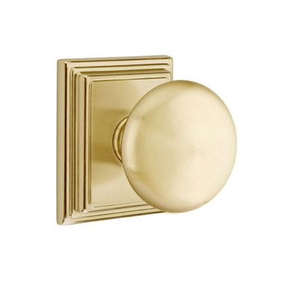 Privacy Providence Door Knob With Wilshire Rose in Satin Brass