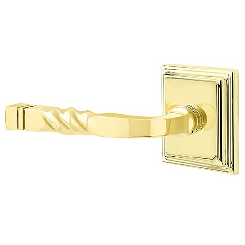 Privacy Left Handed Sante Fe Lever With Wilshire Rose in Unlacquered Brass
