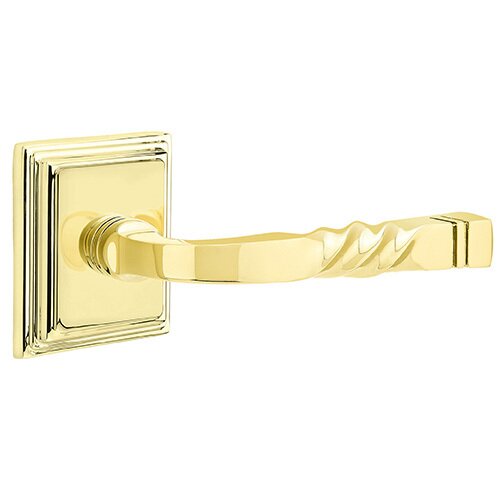 Privacy Right Handed Sante Fe Lever With Wilshire Rose in Unlacquered Brass