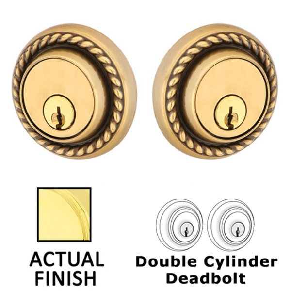 Rope Double Cylinder Deadbolt in Polished Brass