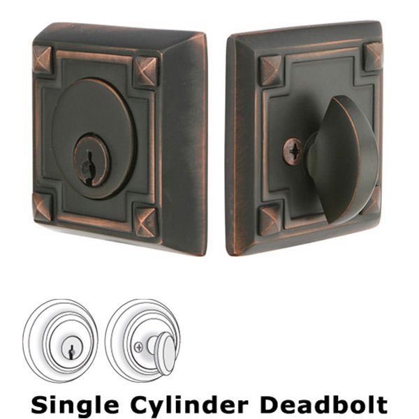 Arts and Crafts Single Cylinder Deadbolt in Oil Rubbed Bronze