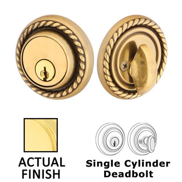 Rope Single Cylinder Deadbolt in Unlacquered Brass